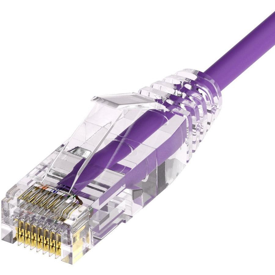 Unirise Clearfit Slim&trade; Cat6A 28AWG Patch Cable, Snagless, Purple, 2ft