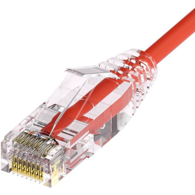 Unirise Clearfit Slim&trade; Cat6A 28AWG Patch Cable, Snagless, Red, 3ft CS6A-03F-RED