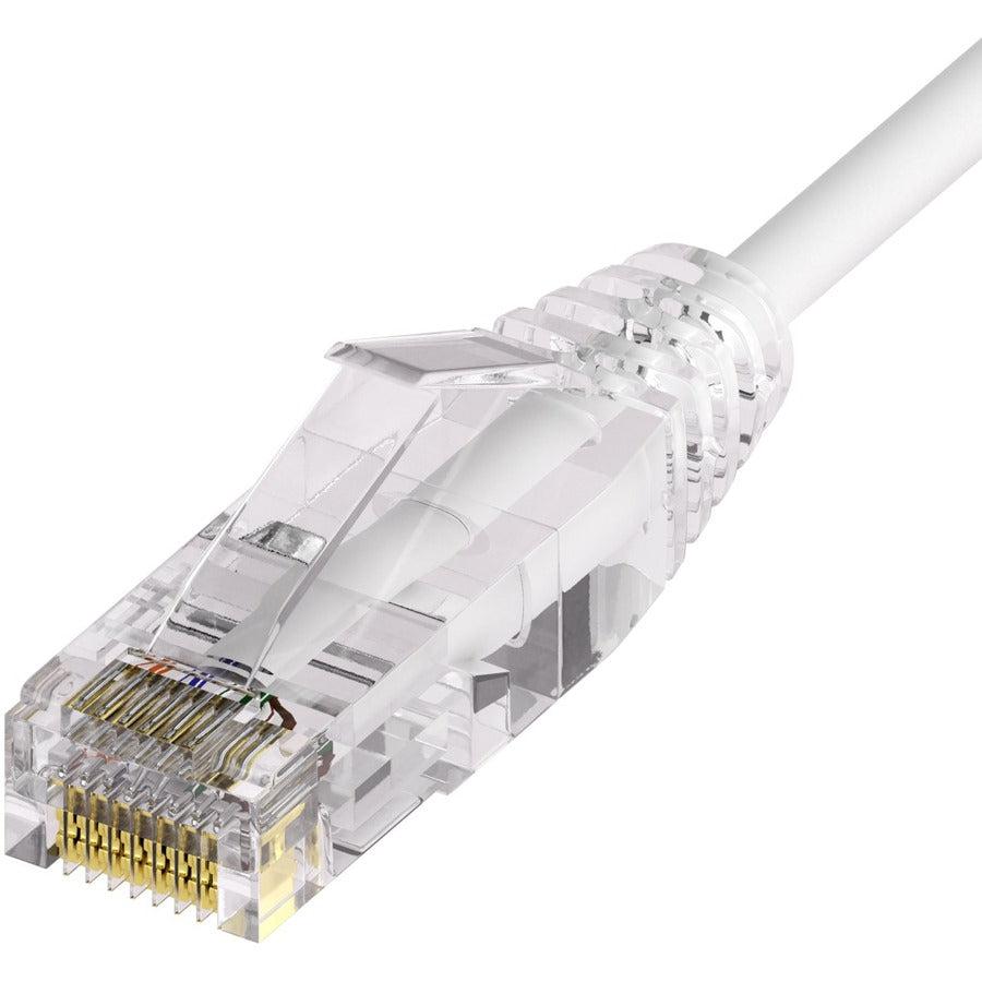 Unirise Clearfit Slim&trade; Cat6A 28AWG Patch Cable, Snagless, White, 1ft
