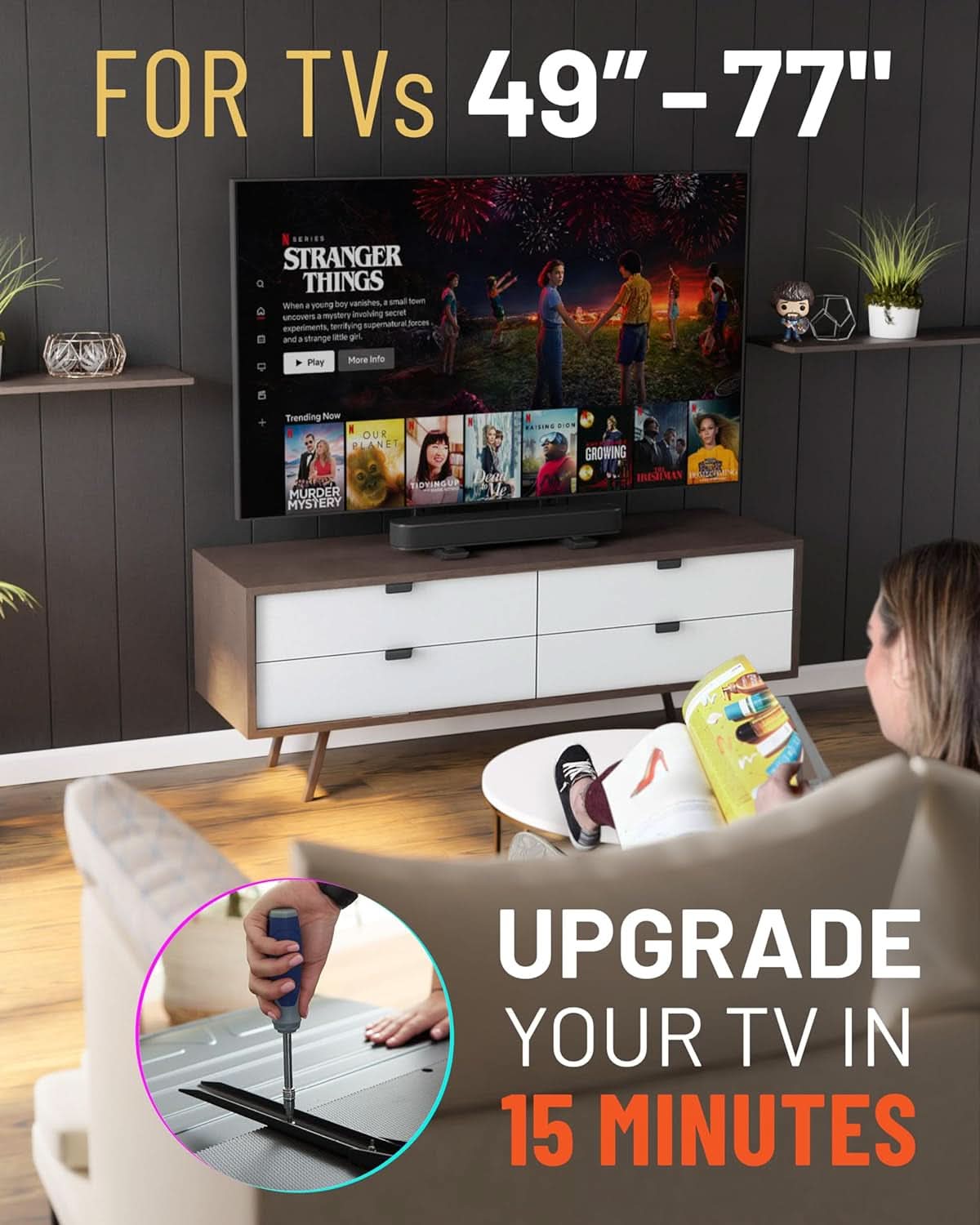 Universal Height Adjustable TV Stand For 49 To 77 Inch TVs
