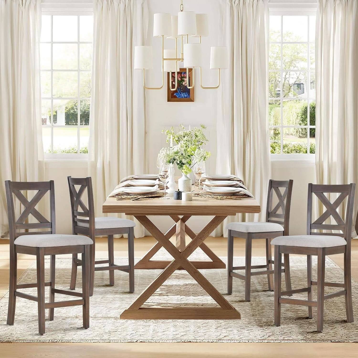 Upholstered Counter Height Bar Stools Set Of 4 Light Brown