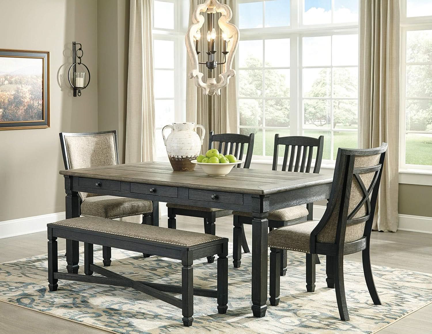 Upholstered Dining Bench Antique Black Finish Farmhouse