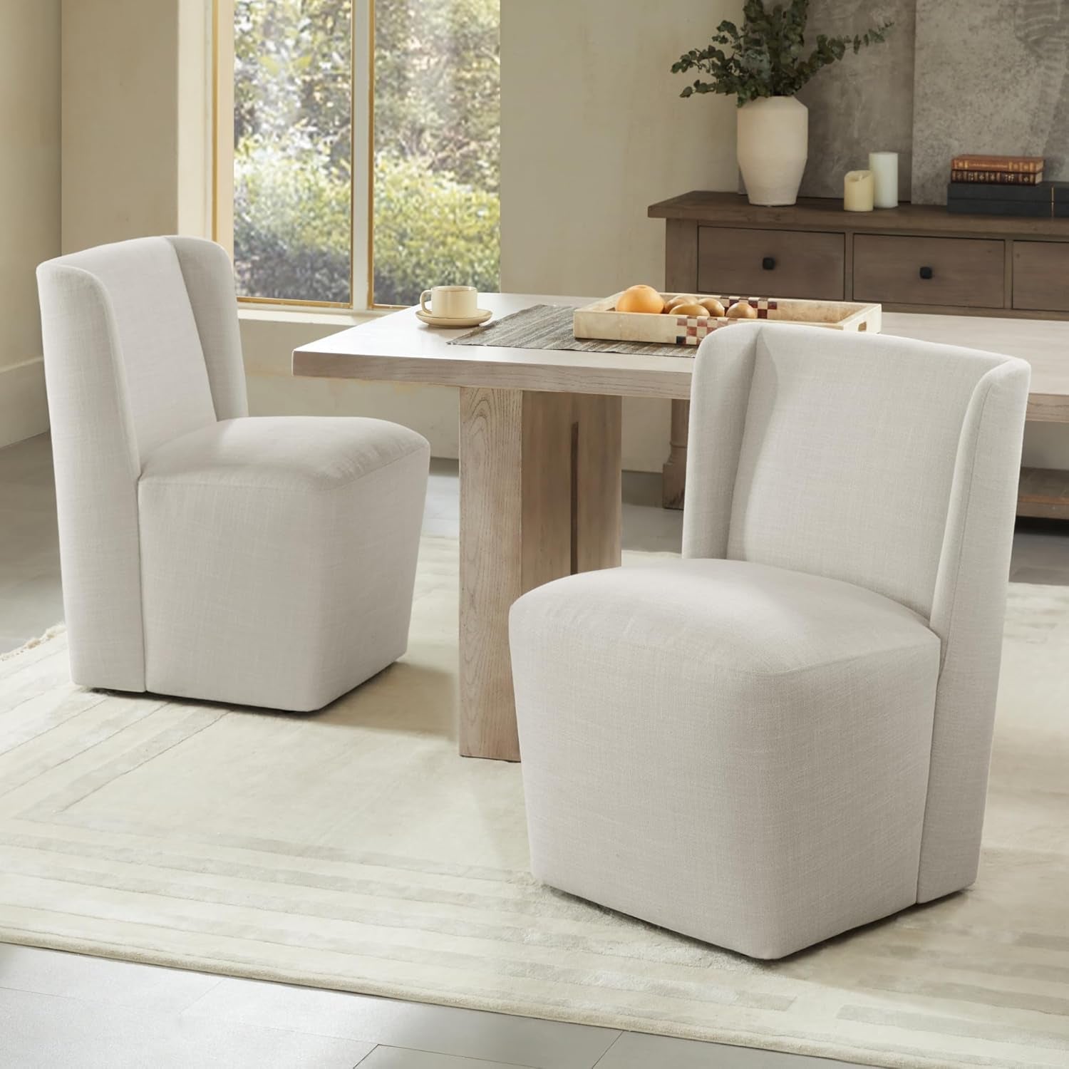Upholstered Dining Chair With Casters For Dining Rooms