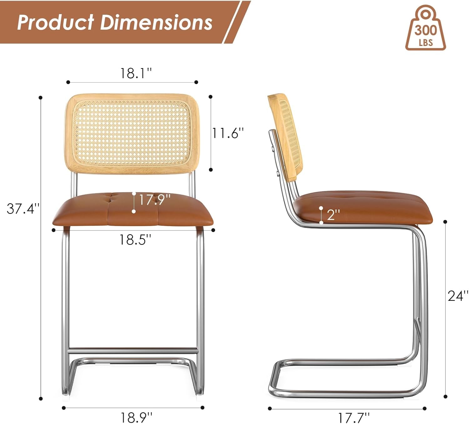 Upholstered PU Leather Bar Stools Set of Two