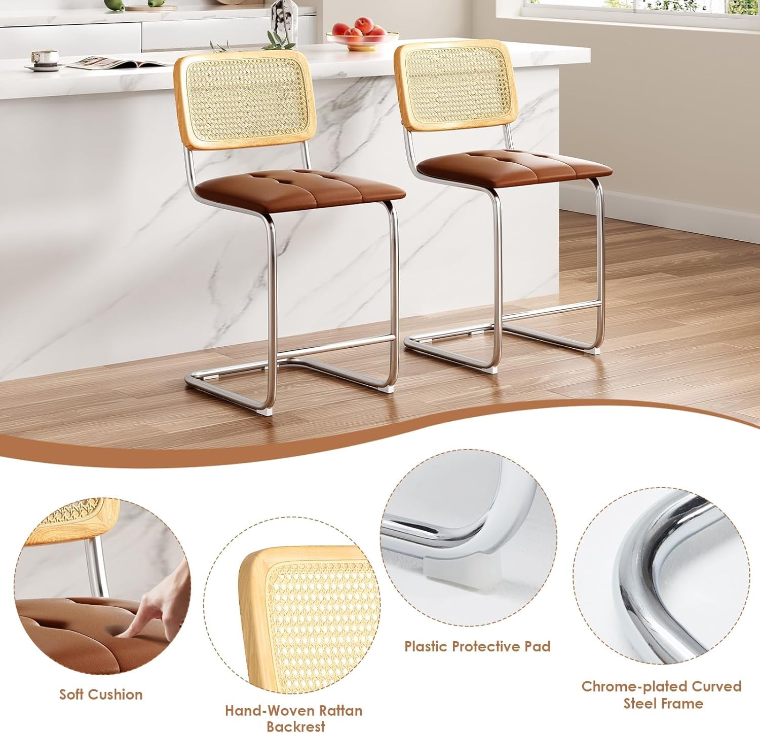 Upholstered PU Leather Bar Stools Set of Two