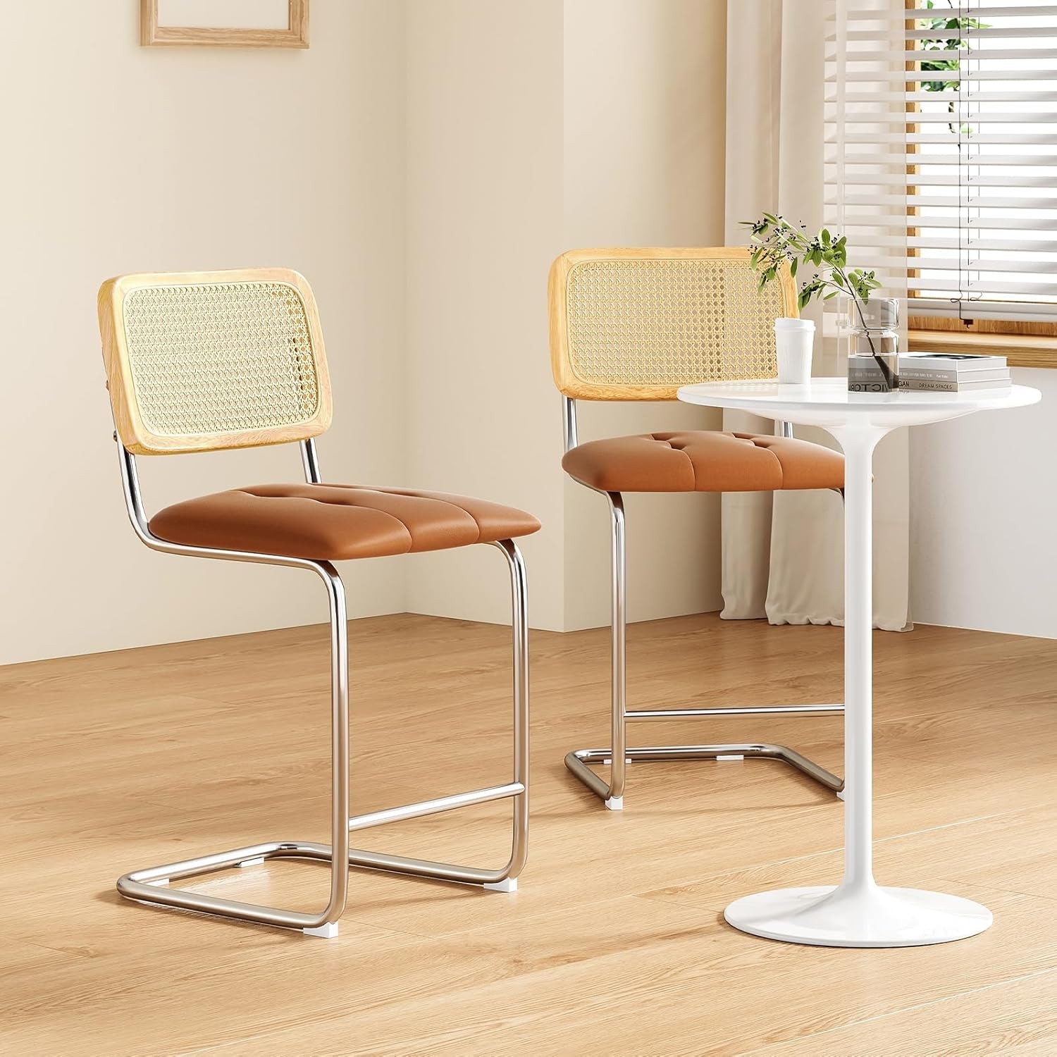 Upholstered PU Leather Bar Stools Set of Two