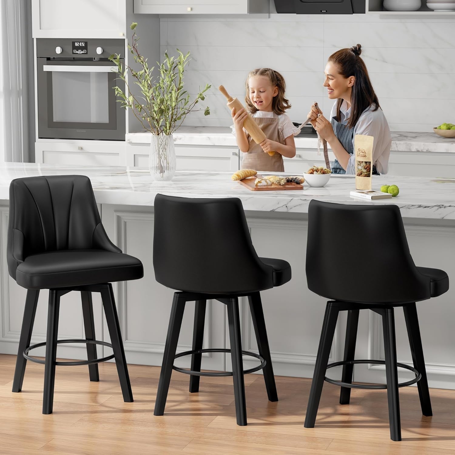 Upholstered Swivel Bar Stool Set of Four Chairs
