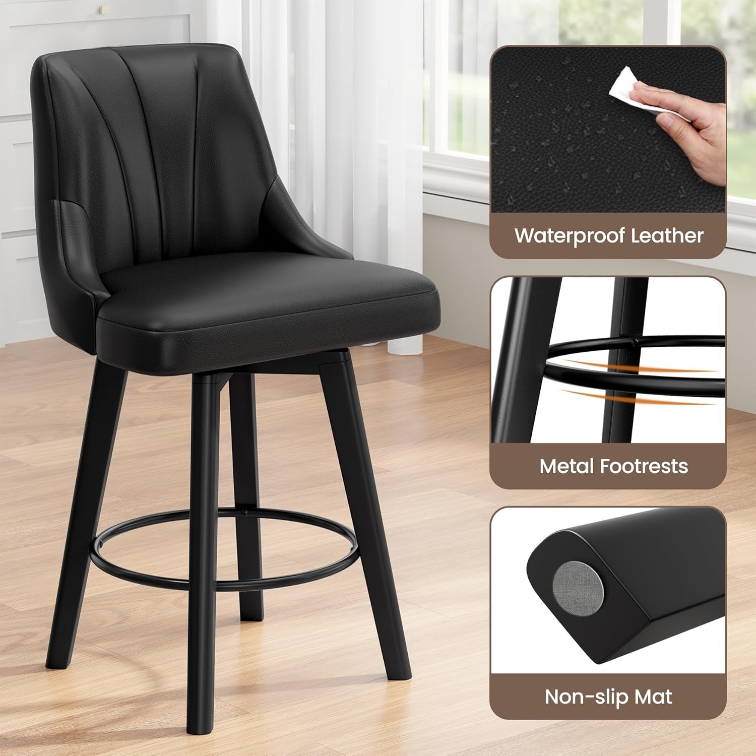 Upholstered Swivel Bar Stool Set of Four Chairs