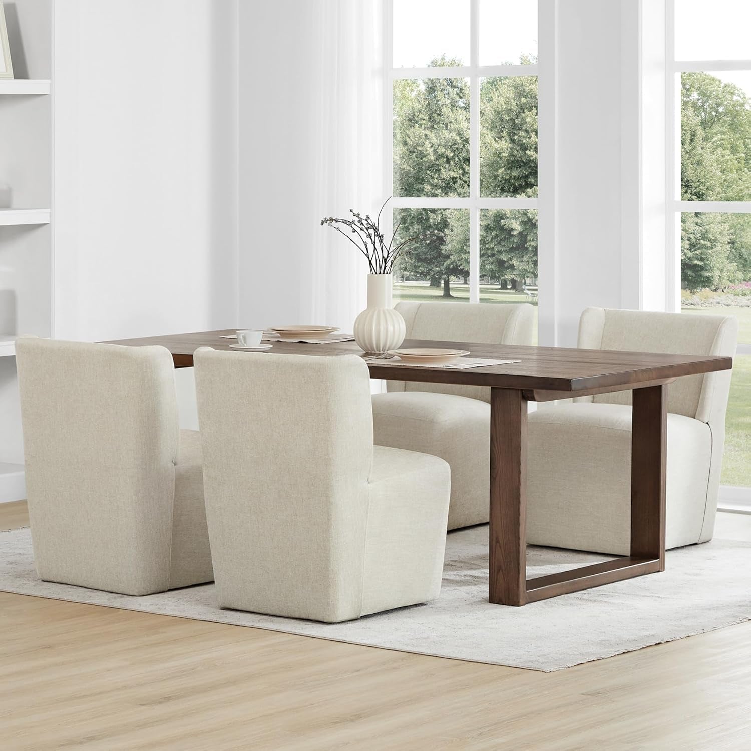 Upholstered Wingback Dining Chair With Removable Casters