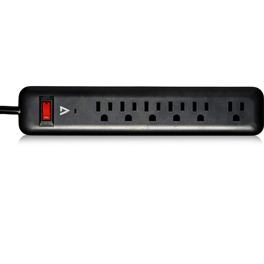 V7 6-Outlet Home/Office Surge Protector, 900 Joules - Black