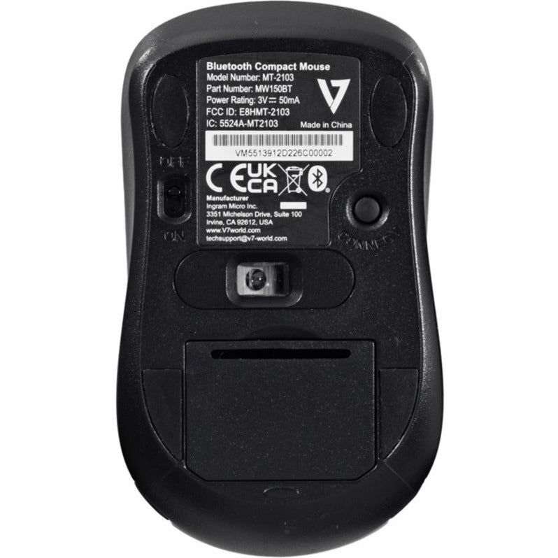 V7 Bluetooth 5.2 Compact Mouse - Black, Works with Chromebook Certified MW150BT