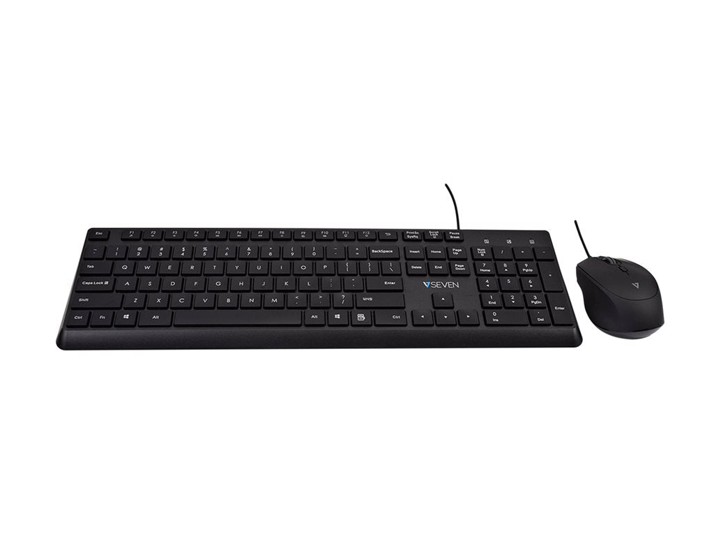 V7 CKU350US - Keyboard and mouse set - 100% - full size - USB - QWERTY - US - black