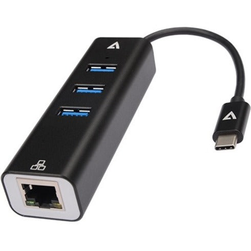 V7 Gigabit Ethernet Adapter USB-C Male to USB A Female x 3, RJ45 Black V7UCRJ45USB3