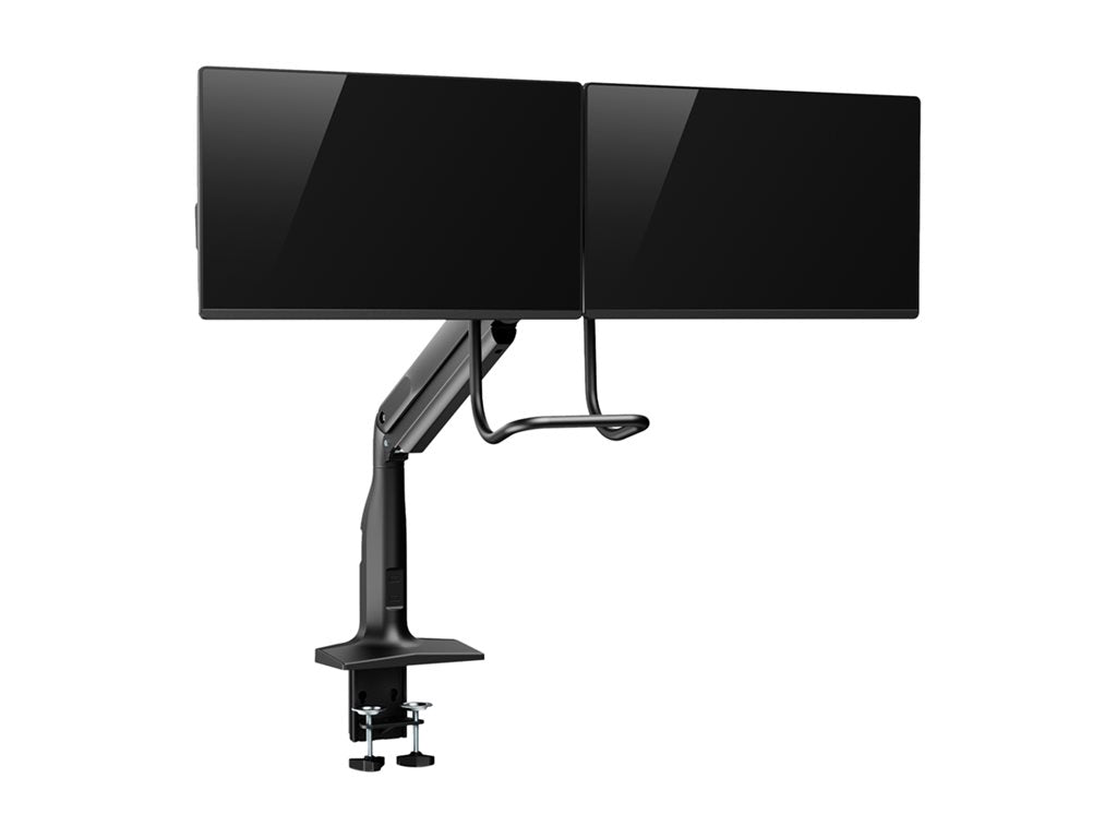 V7 - Mounting kit (articulating arm, 2 VESA plates, clamp base) - for 2 LCD displays - heavy duty, gas spring - plastic,