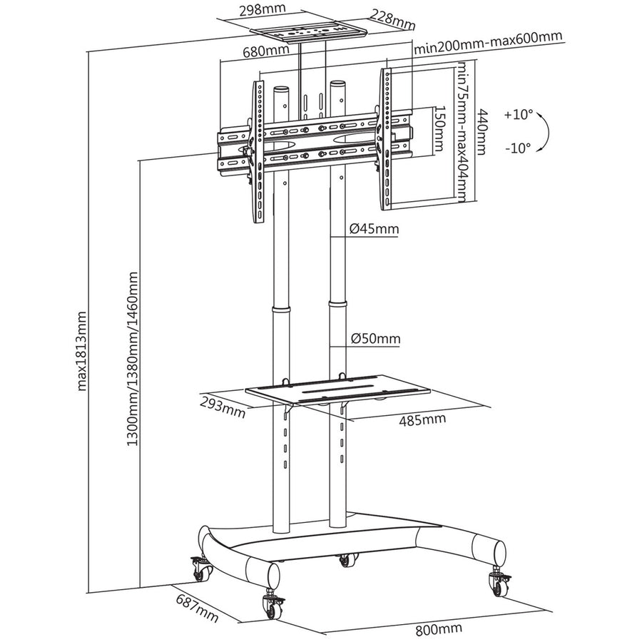 V7 TV Cart Height Adjustable with Tilt TVCART1-3N