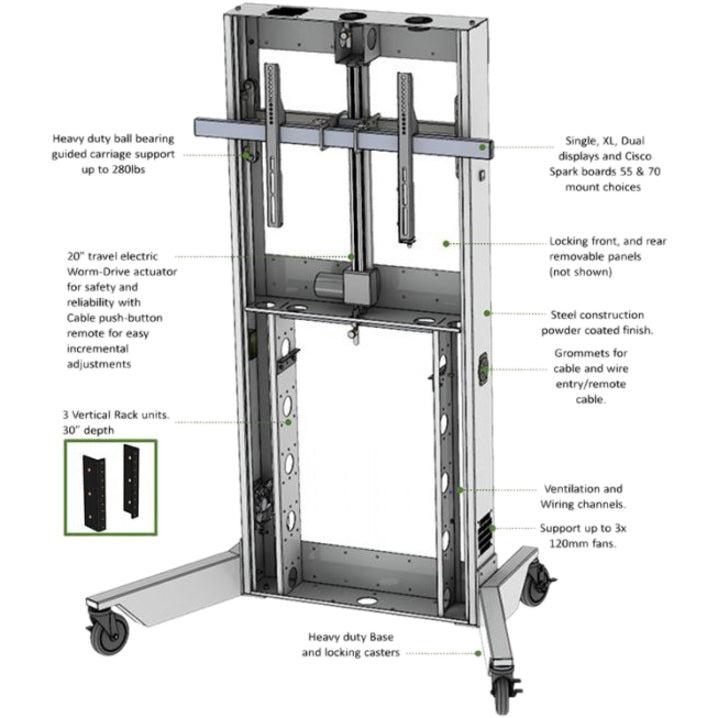 VFI LFT7000-XL Mobile Lift Stand For Single Extra Large Monitors