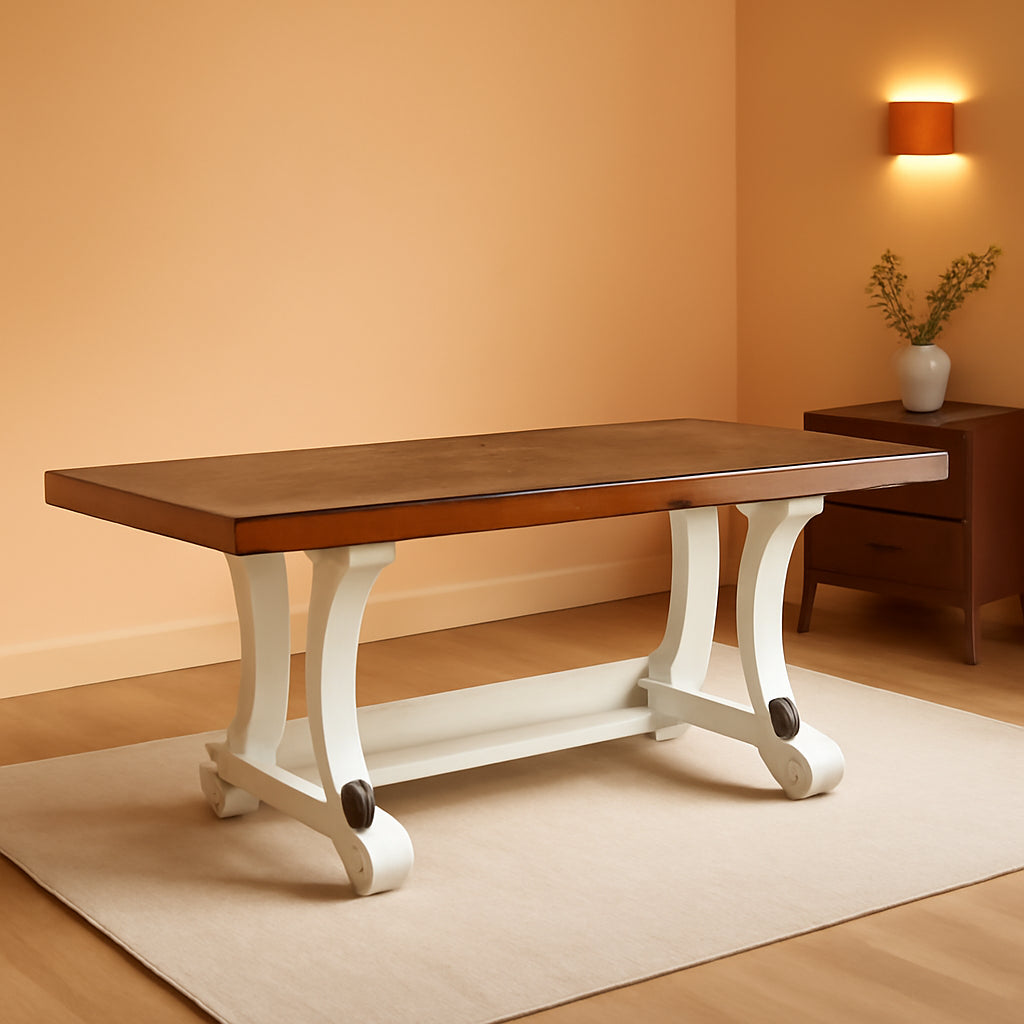 Valebeck Farmhouse Rectangular Extension Dining Table White And Brown Seats 8