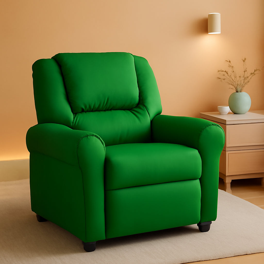Vana Vinyl Kids Recliner With Cup Holder And Headrest Green