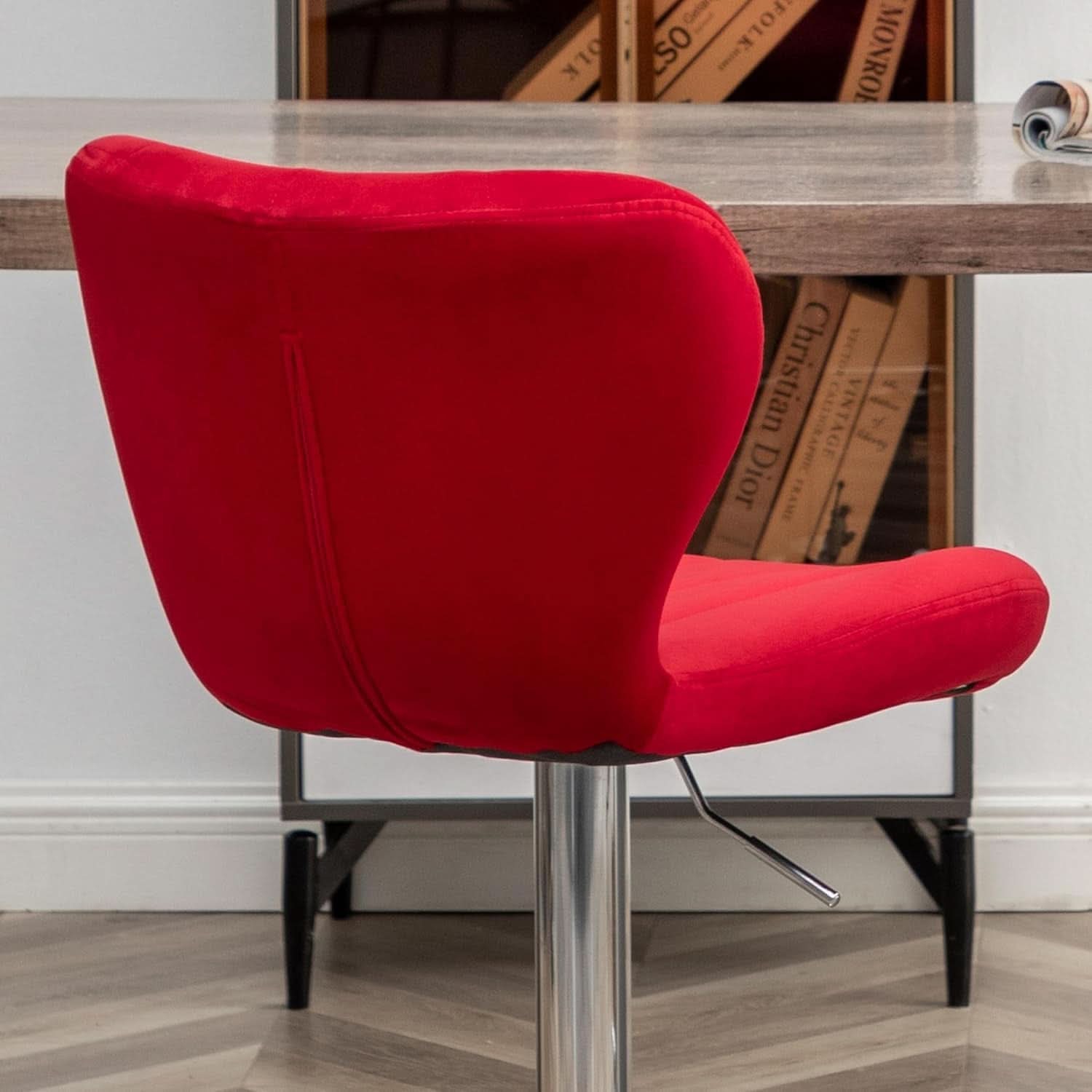 Velvet Adjustable Swivel Bar Stool Set Of 2 In Red