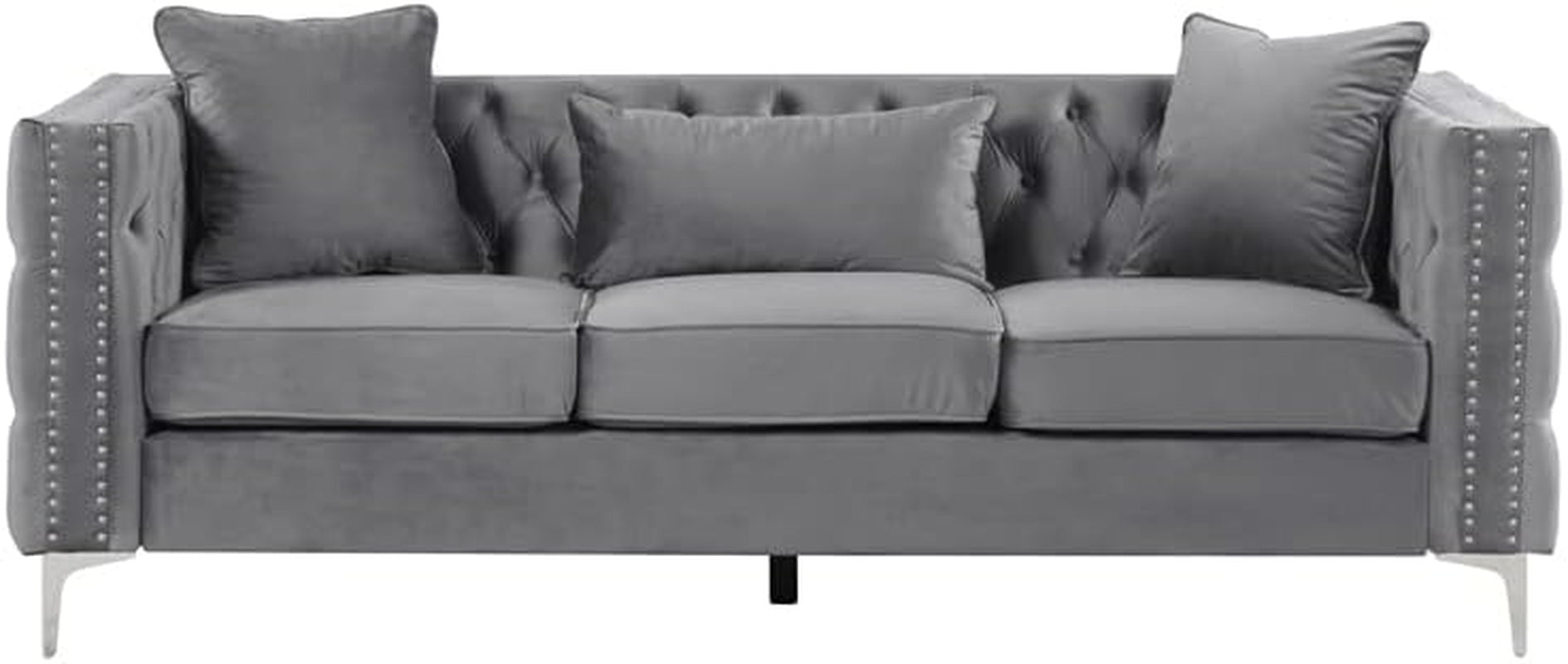Velvet Fabric Sofa And Loveseat Set Gray For Living Room