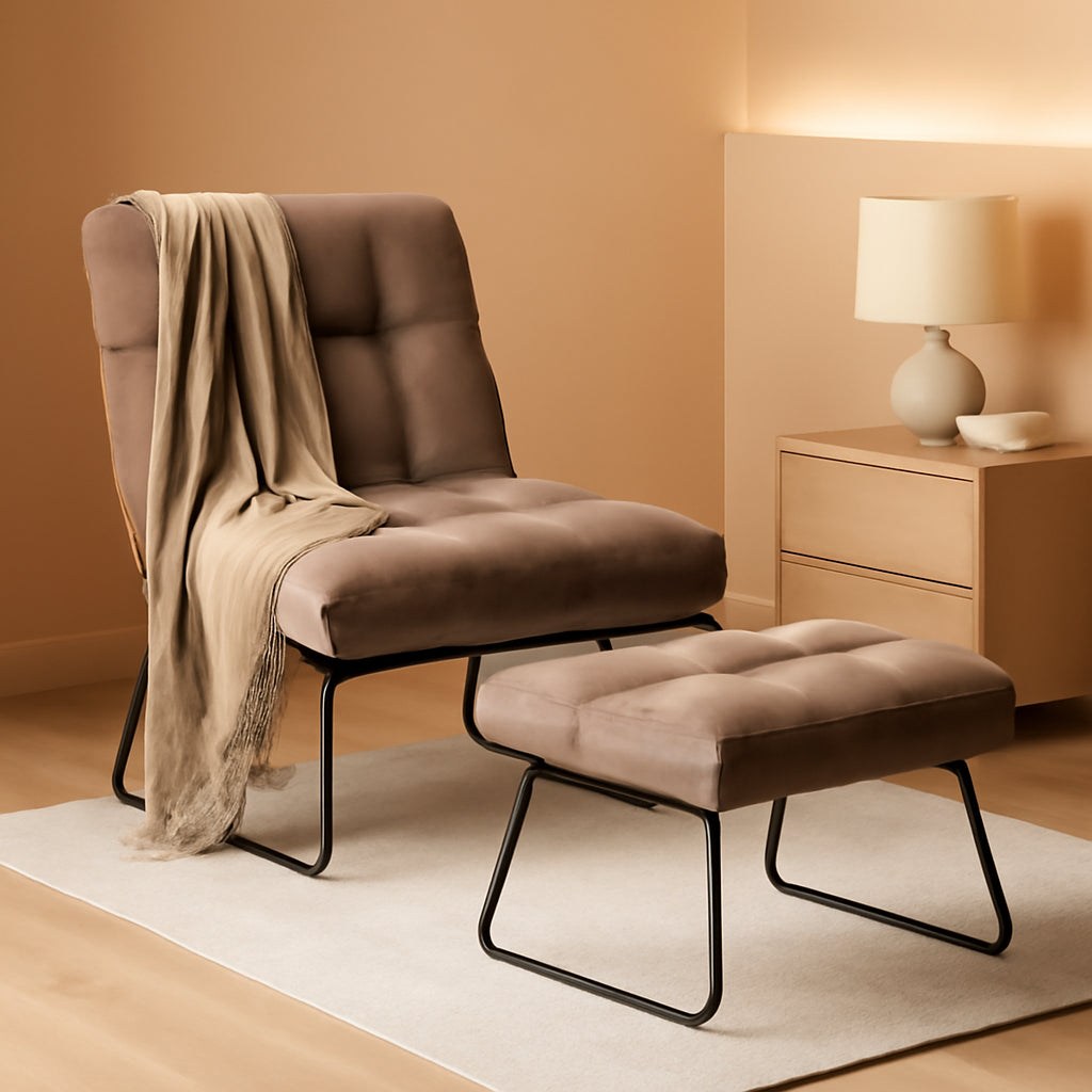 Velvet Massage Recliner With Ottoman And Remote Control