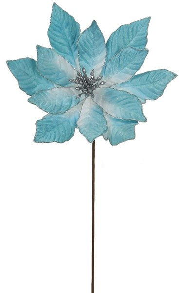 Velvet Poinsettia Stem - Turquoise and Silver