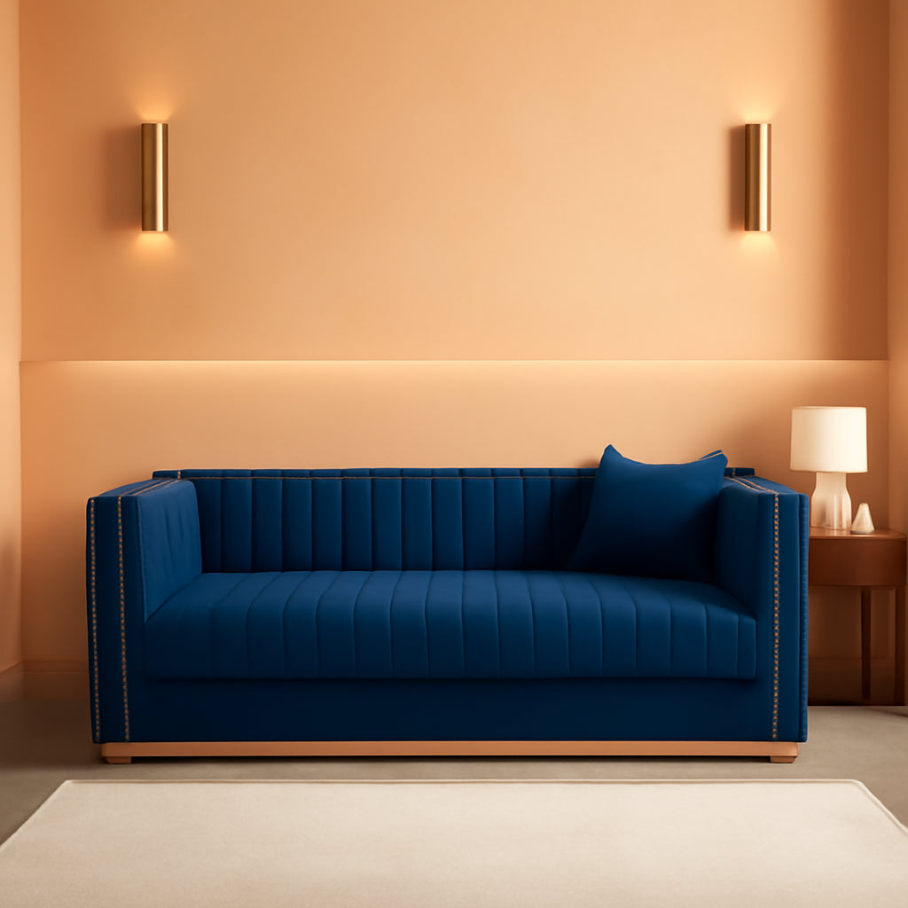 Velvet Sofa Set Blue L Shaped Couch And Loveseat Office