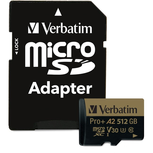 Verbatim 512Gb Pro Plus 666X Microsdxc Memory Card With Adapter, Uhs-I V30 U3 Cl