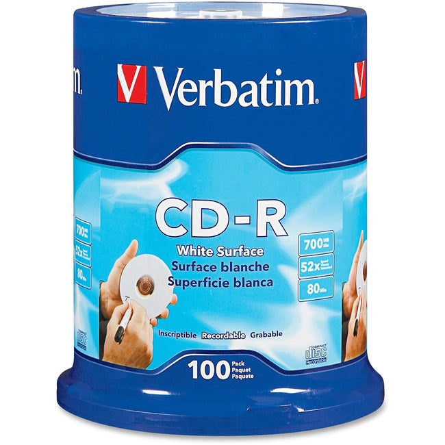 Verbatim Cd-R 700Mb 52X With Blank White Surface-100Pk Spindle