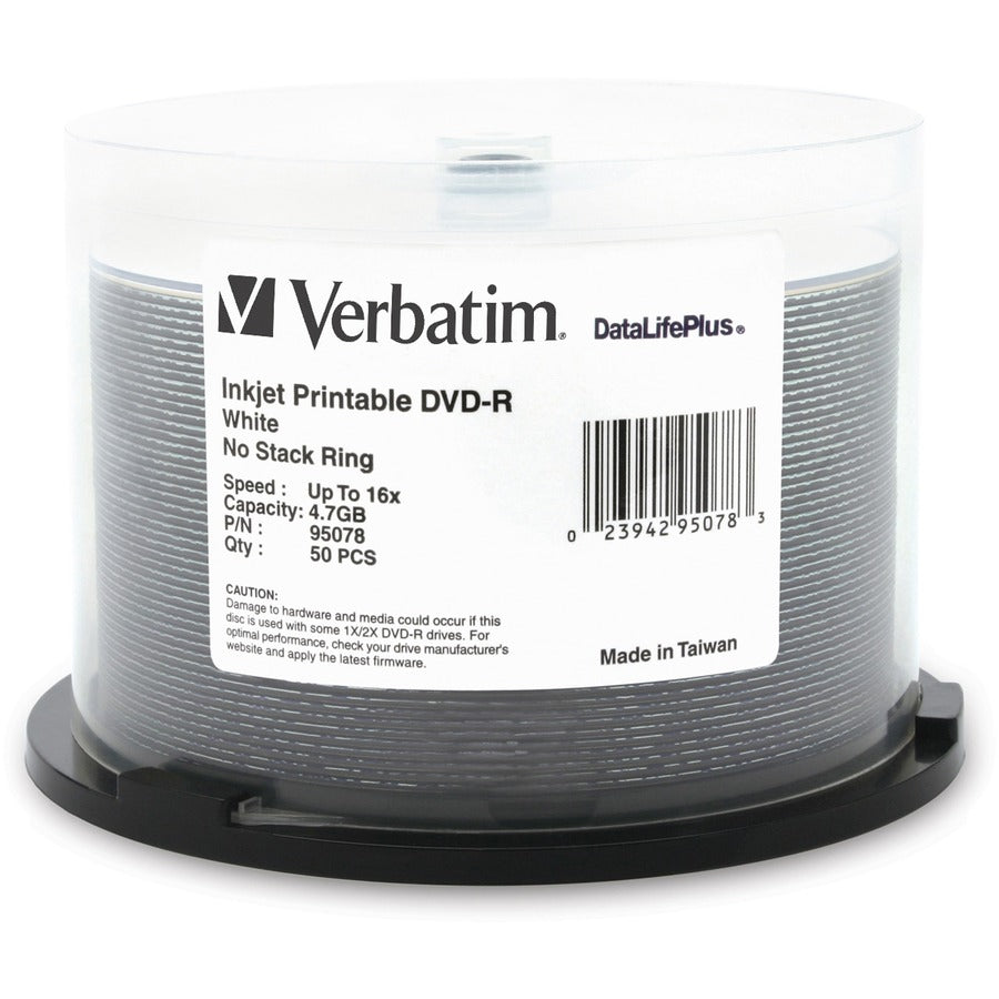 Verbatim Dvd-R 4.7Gb 16X Datalifeplus White Inkjet Printable - 50Pk Spindle