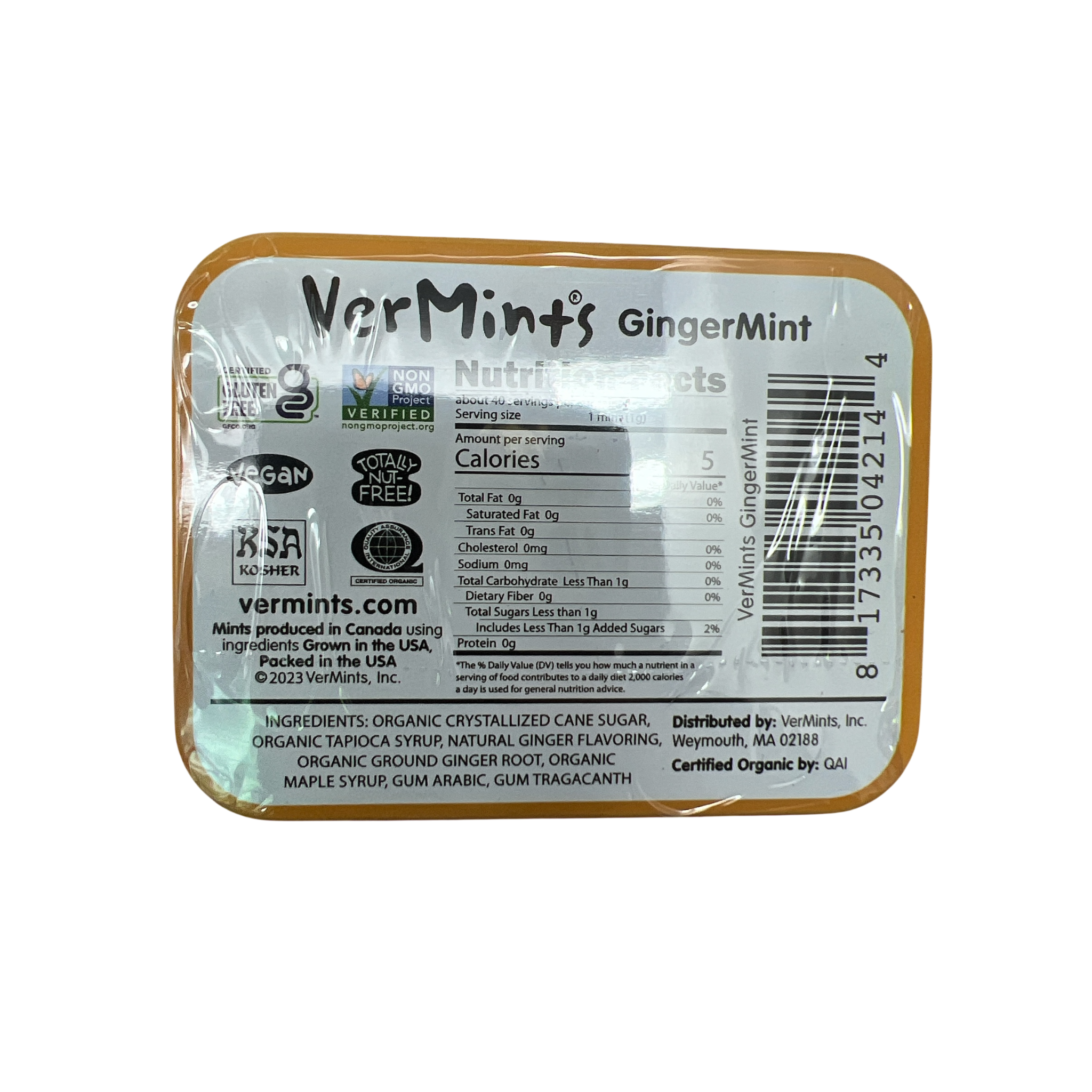 Vermints All Natural Breath Mints 1.41 Ounce - Gingermint
