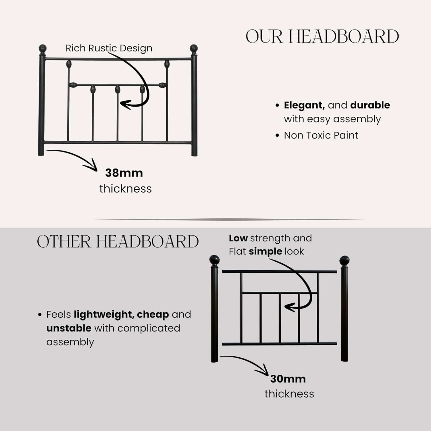 Victorian Twin Size Metal Bed Frame with Adjustable Headboard