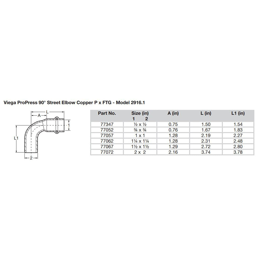 Viega Propress 1/2" - 90&deg; Copper Elbow - Street/Press Connection - Smart Connect