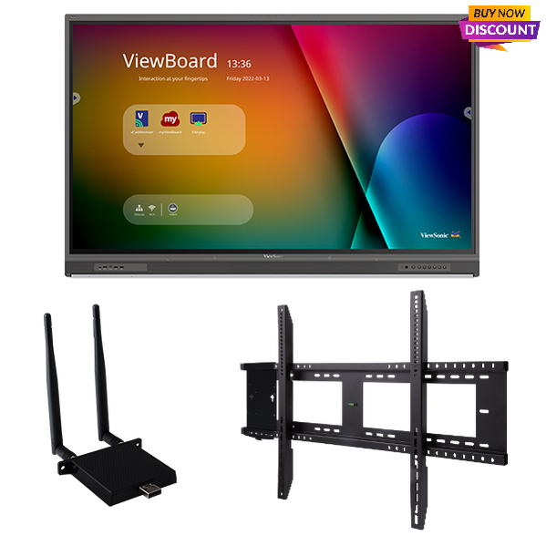 ViewSonic IFP7552-1C-E1 75 Inch 4K Ultra HD Interactive Flat Panel Display with Integrated Microphone, USB-C, Wireless AC Adapter, and Wall Mount