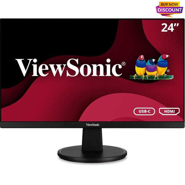 ViewSonic VA2447-MHU 24 Inch Full HD 1080p USB C Monitor with Ultra-Thin Bezel, AMD FreeSync, 100Hz, Eye Care, 15W Charging, HDMI, and VGA Inputs for Home and Office