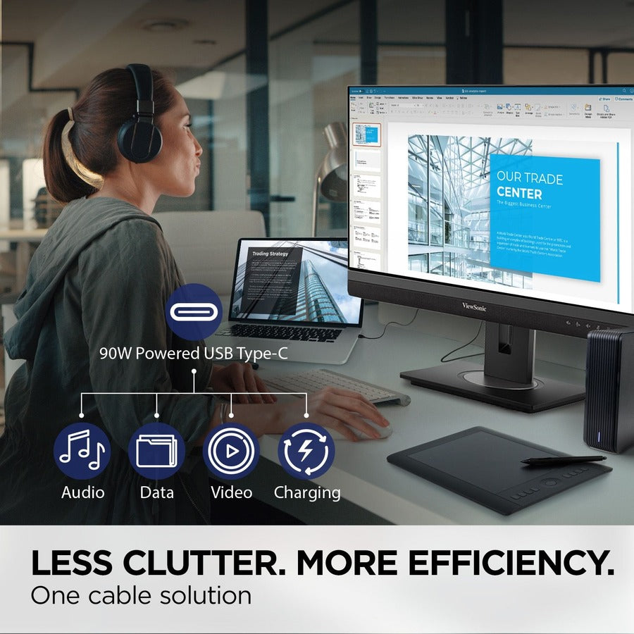 ViewSonic VG2756V-2K 27 Inch 1440p Video Conference Monitor with Webcam, 2 Way Powered 90W USB C, Docking Built-In Gigabit Ethernet RJ45, 40 Degree Tilt Ergonomics