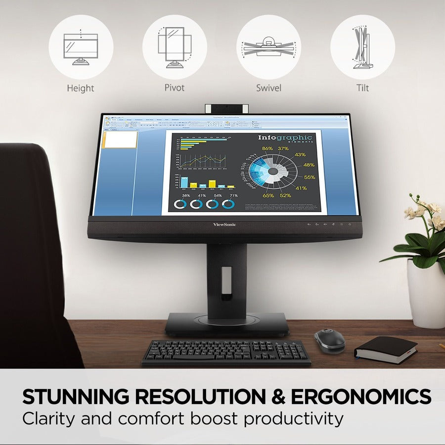 ViewSonic VG2756V-2K 27 Inch 1440p Video Conference Monitor with Webcam, 2 Way Powered 90W USB C, Docking Built-In Gigabit Ethernet RJ45, 40 Degree Tilt Ergonomics