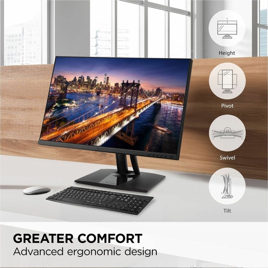 ViewSonic VP275-4K 27 Inch IPS 4K UHD Monitor Designed for Surface with advanced ergonomics, ColorPro 100% sRGB, 60W USB C, HDMI and DisplayPort inputs or Home and Office