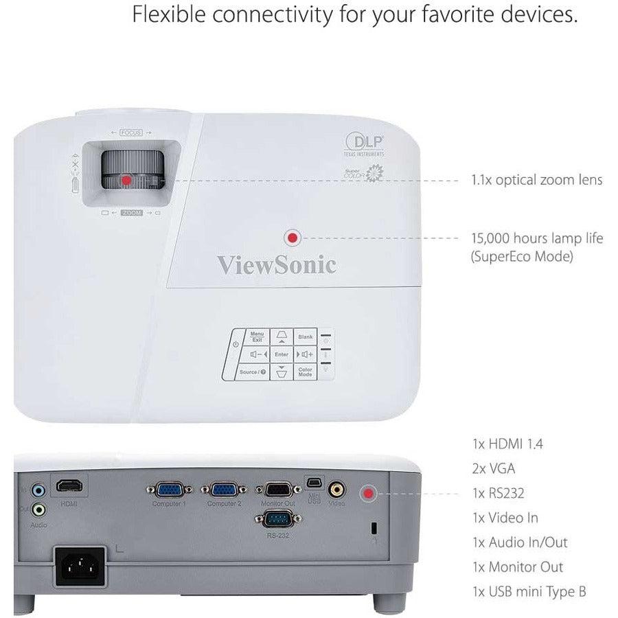 Viewsonic Pa503S Data Projector Standard Throw Projector 3600 Ansi Lumens Dlp Svga (800X600) Grey, White