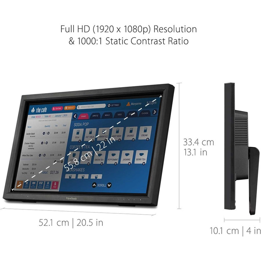 Viewsonic Td2223 Touch Screen Monitor 54.6 Cm (21.5") 1920 X 1080 Pixels Multi-Touch Multi-User Black