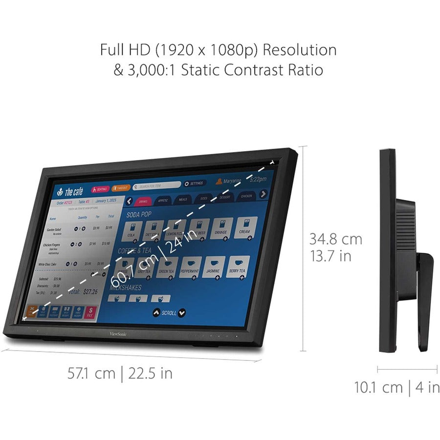 Viewsonic Td2423D Touch Screen Monitor 61 Cm (24") 1920 X 1080 Pixels Multi-Touch Black