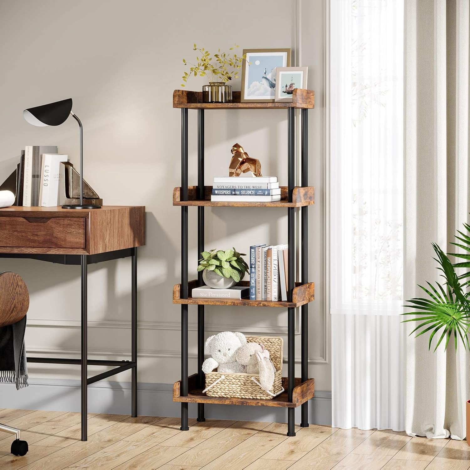 Vintage 4 Tier Wooden Bookcase For Small Spaces Living Room