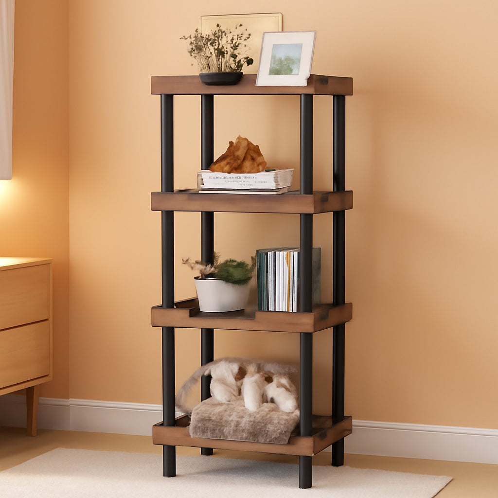 Vintage 4 Tier Wooden Bookcase For Small Spaces Living Room