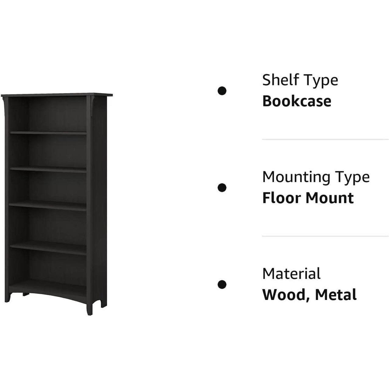 Vintage Black Bookcase With Adjustable Shelves For Home