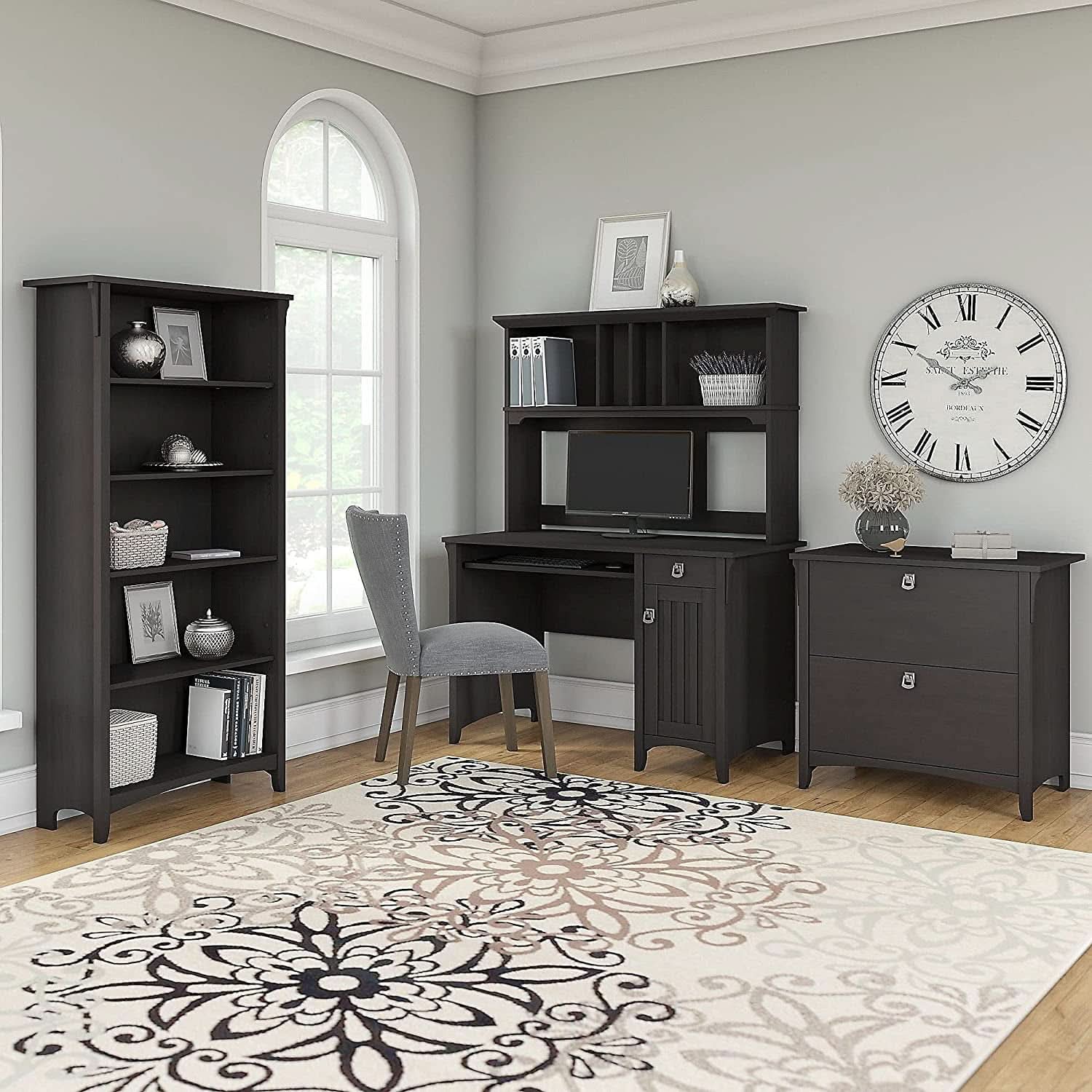 Vintage Black Bookcase With Adjustable Shelves For Home