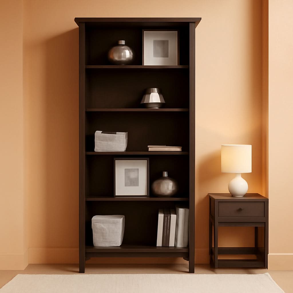 Vintage Black Bookcase With Adjustable Shelves For Home