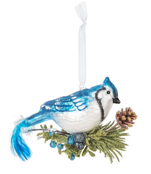 Vintage Glass Blue Jay Ornament