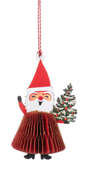 Vintage Honeycomb Santa Ornament -