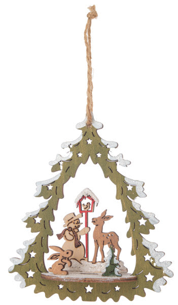 Vintage Wooden Tree Ornament - Forest Scene