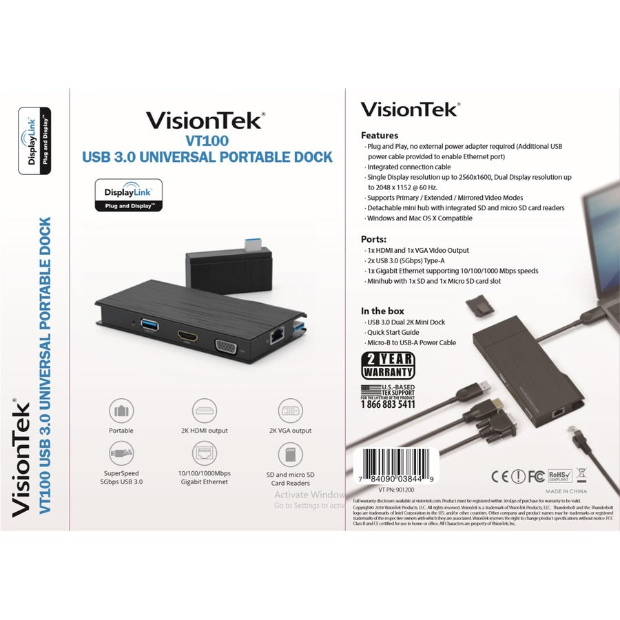 Visiontek Vt100 Universal Usb 3.0 Portable Dock